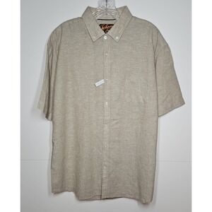 Johnny Bigg Men's Tan Linen Blend Short Sleeve Button Up Shirt Size Large NWOT
